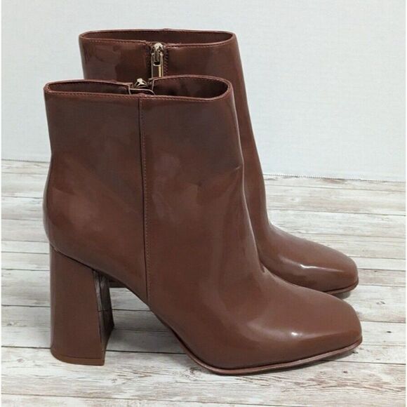 JLO JENNIFER LOPEZ Josey Womens Size 8.5M Cognac Block Heel Zip Ankle Booties - Picture 1 of 11